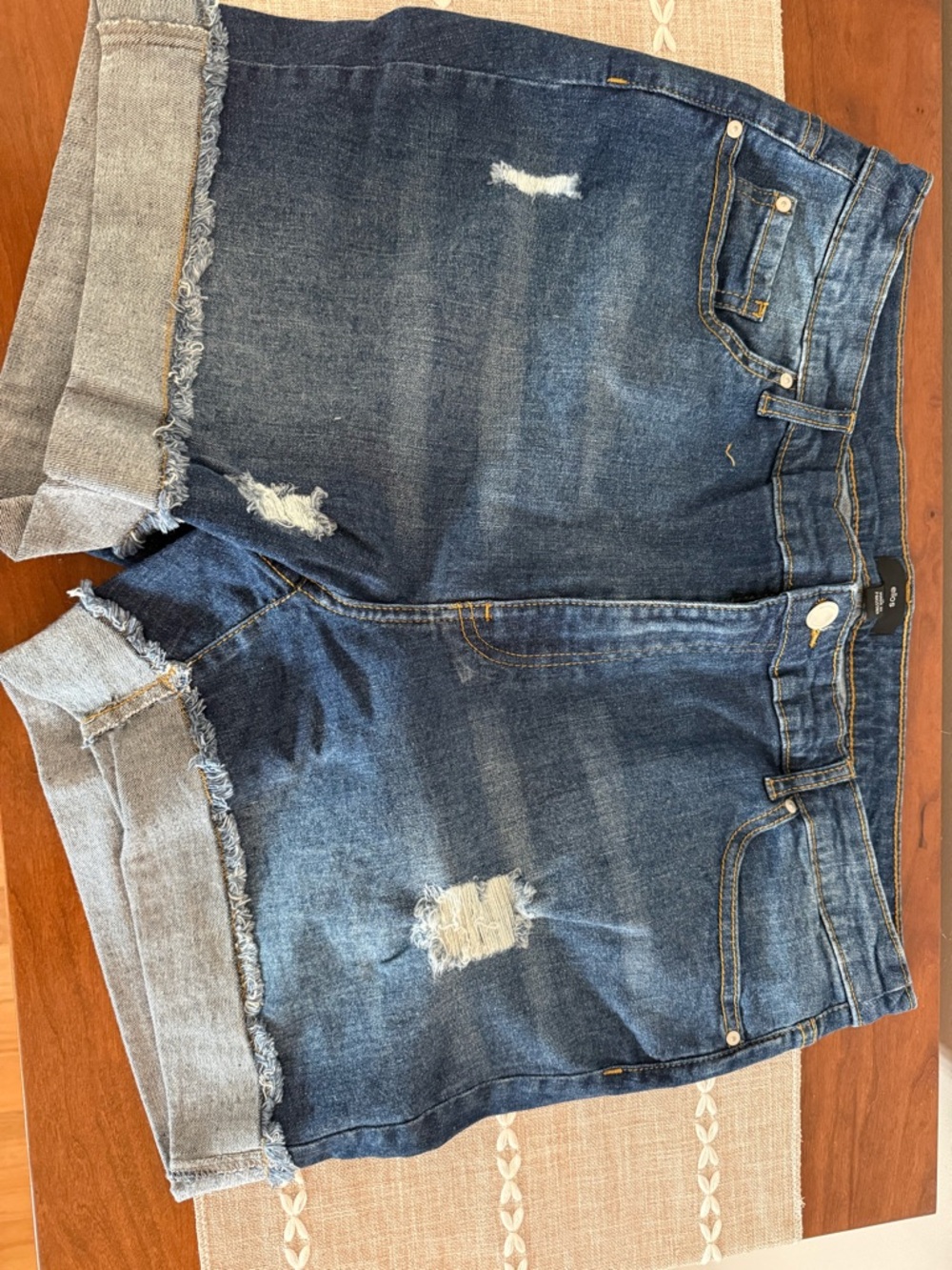 ellos Light and Dark Blue Two-Tone Denim Shorts